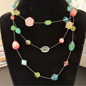DABBY REID ANNIE ILLUSION NECKLACE WITH PASTEL BRIGHT BEADS CRYSTAL MIX